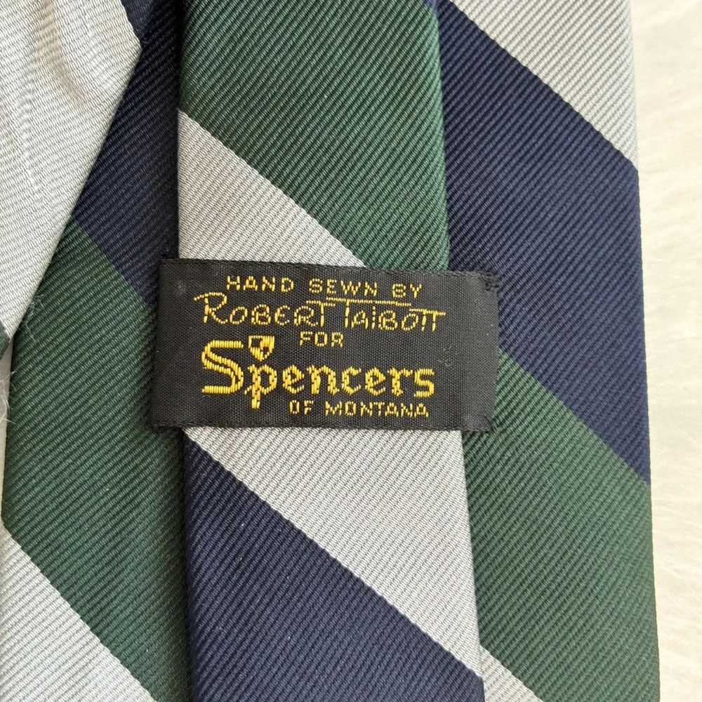 Robert‎ Talbott Spencers of Montana Silk Tie Vintage Blue Green Grey Stripe
